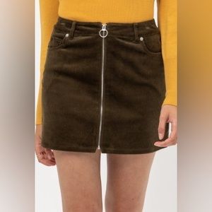 NWT love tree olive green front zip corduroy mini skirt